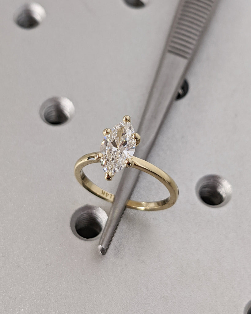 Colorless Moissanite Marquise Engagement Ring, Marquise Moissanite Solitaire Engagement Ring, Wedding Ring, Anniversary Ring, 14K Solid Gold