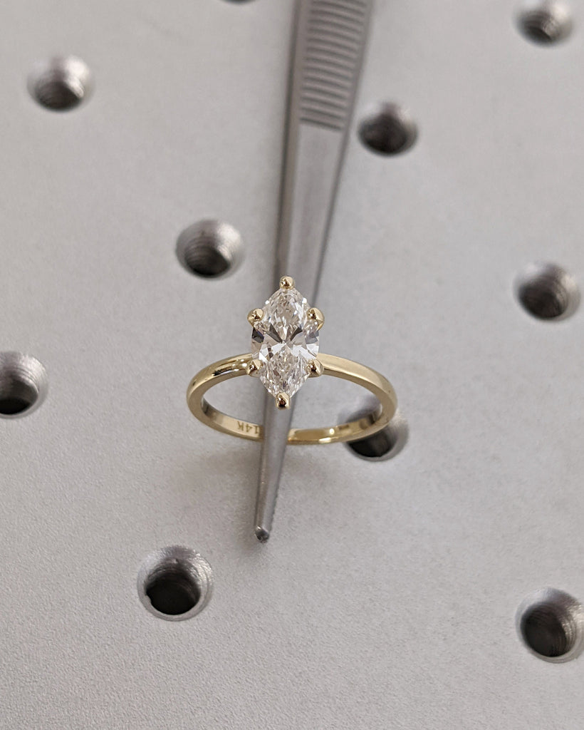 Marquise Engagement Ring, Marquise Lab Grown Diamond, Classic Solitaire Engagement Ring, Wedding Ring Anniversary Ring 14K Solid Yellow Gold