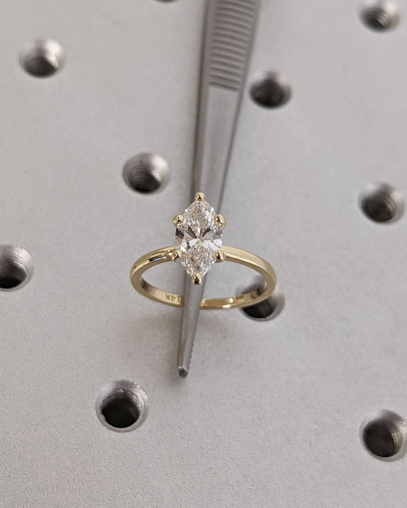 Colorless Moissanite Marquise Engagement Ring, Marquise Moissanite Solitaire Engagement Ring, Wedding Ring, Anniversary Ring, 14K Solid Gold