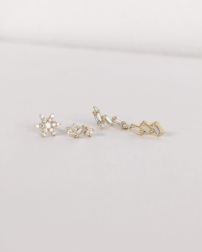 Single (1pc) or Half Pair Everyday Stud Earrings Collection / 14K 18K Solid Gold Platinum Dainty Studs / Natural Diamond Cluster Minimalist