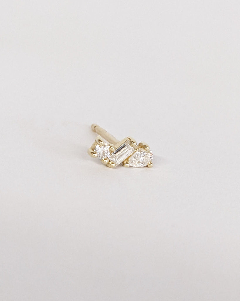 Solid Gold Minimalist Set: Diamond Earring Studs, Multi Shape Natural Diamonds, Dainty Everyday Ear Stack, Ready to Gift Set, Cluster Studs