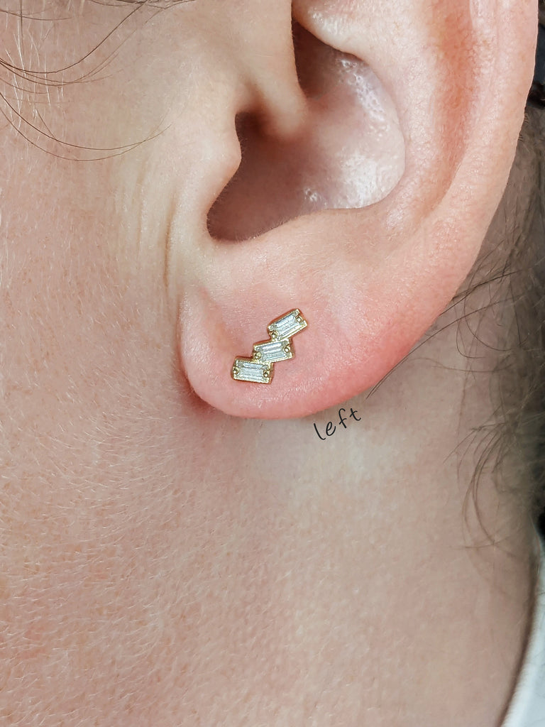 Women Screw back Stud Earrings 14K 18K Yellow Gold Baguette cut Multi Stone Lab Created Diamond