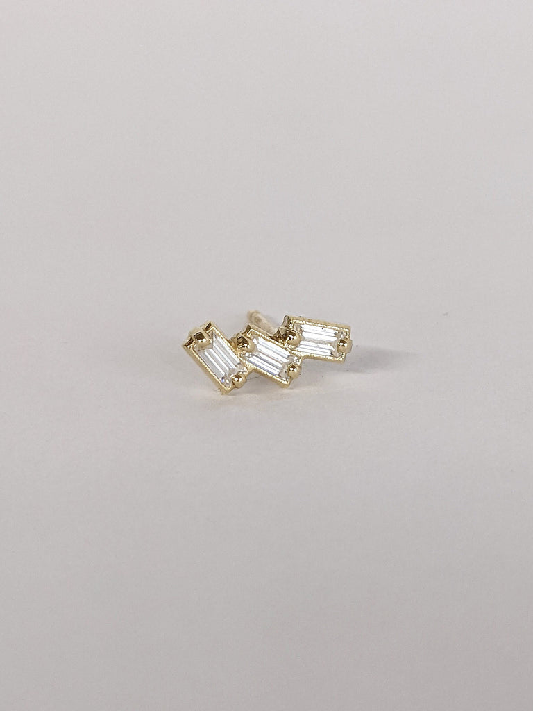 14K Baguette Diamond Earrings, Real Solid Gold, Natural Genuine Diamond, Trellis Setting, Cluster Diamond Studs, Dainty Everyday Earrings