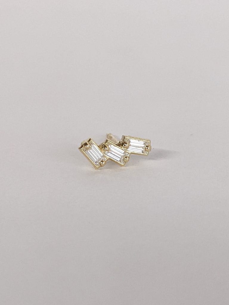 Multi Stone Baguette cut Lab Grown Diamond Cluster Dainty Everyday Stud Earrings for Her 14K 18K Gold Screw Back