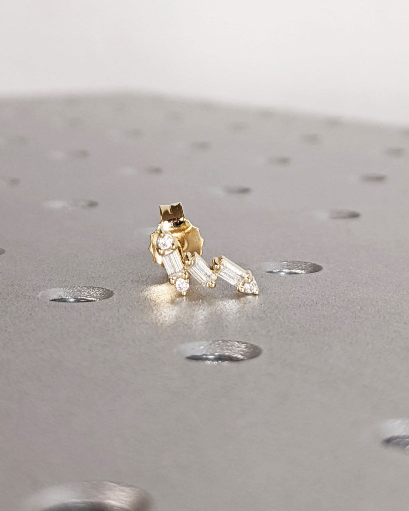 Lab Grown Diamond Stacking Ear Climber Women Set Earrings | Trendy Everyday Studs | Solid 14K 18K Yellow Gold Jewelry | Screw Back