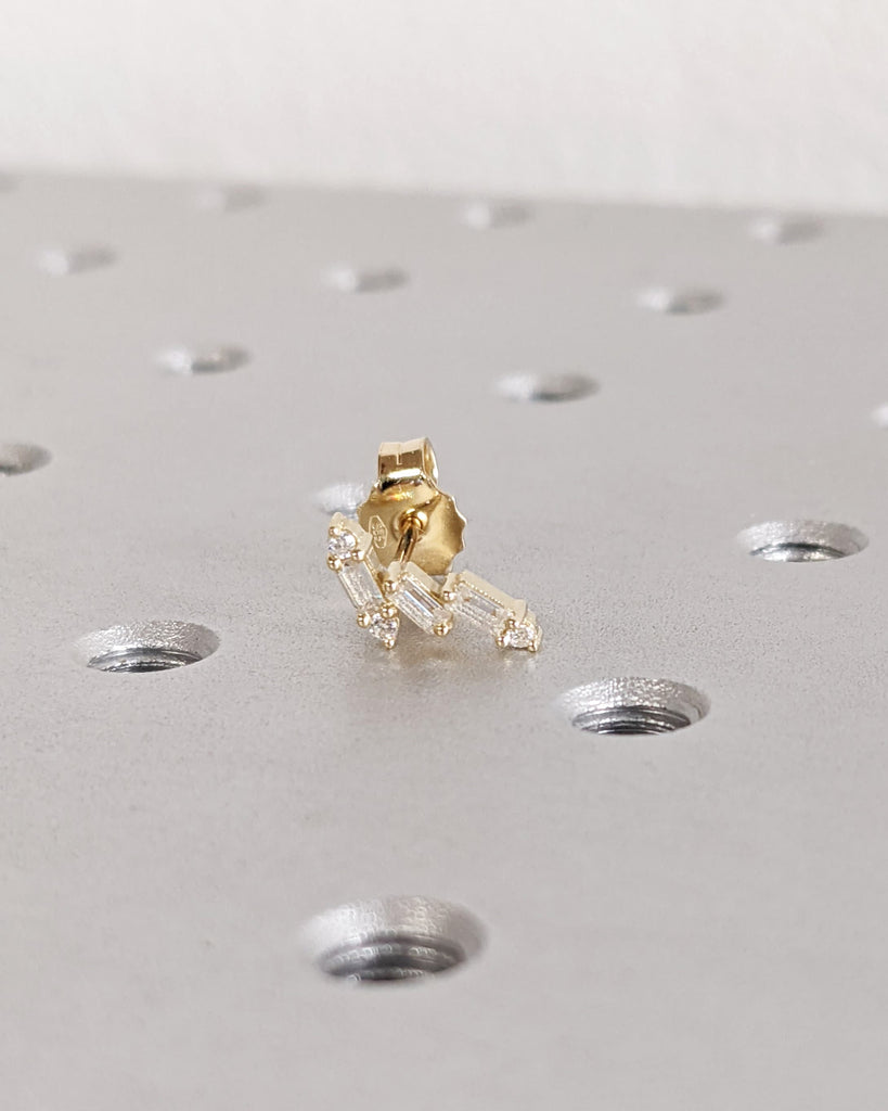 Lab Grown Diamond Stacking Ear Climber Women Set Earrings | Trendy Everyday Studs | Solid 14K 18K Yellow Gold Jewelry | Screw Back