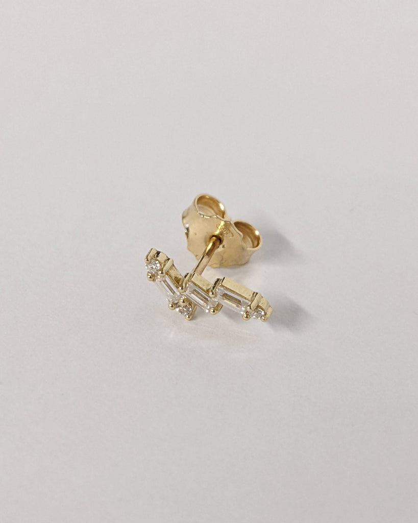 Small Baguette & Round Lab Diamond Earrings, 14K Solid Gold Stud Earrings, Tiny Lab Diamond Cluster, Bridal Wedding Anniversary Holiday Gift