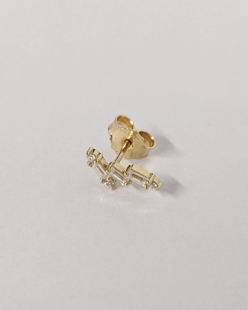 Multi Stone Fancy cut Diamond Studs Earrings for Her | 14K 18K Yellow Gold Screw Back | Baguette, Round cut Set Earrings Anniversary Gift