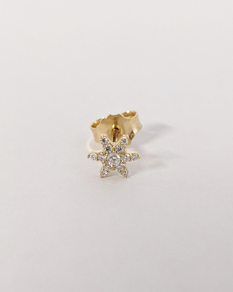 Real Gold Snowflake Diamond Stud Earrings, 14K Solid Gold Dainty Earrings, Diamond Earrings for Woman, Unique Gold Earrings