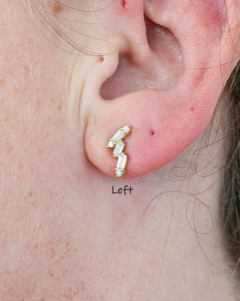 Lab Grown Diamond Stacking Ear Climber Women Set Earrings | Trendy Everyday Studs | Solid 14K 18K Yellow Gold Jewelry | Screw Back