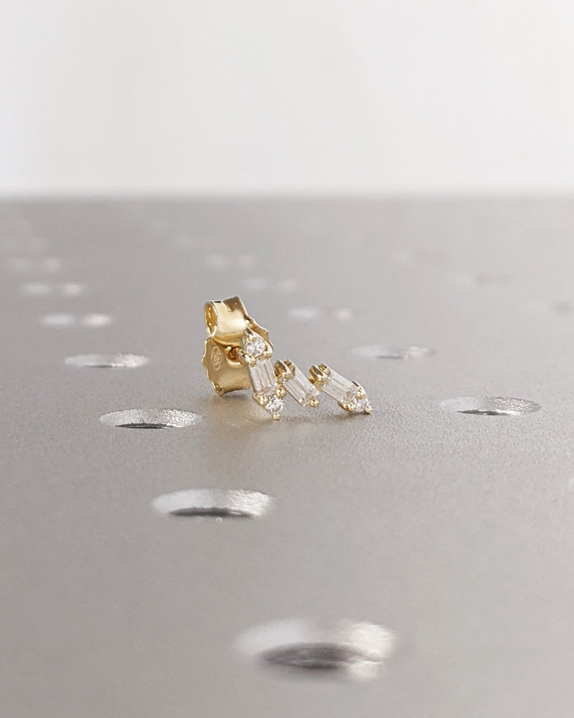 Lab Grown Diamond Stacking Ear Climber Women Set Earrings | Trendy Everyday Studs | Solid 14K 18K Yellow Gold Jewelry | Screw Back