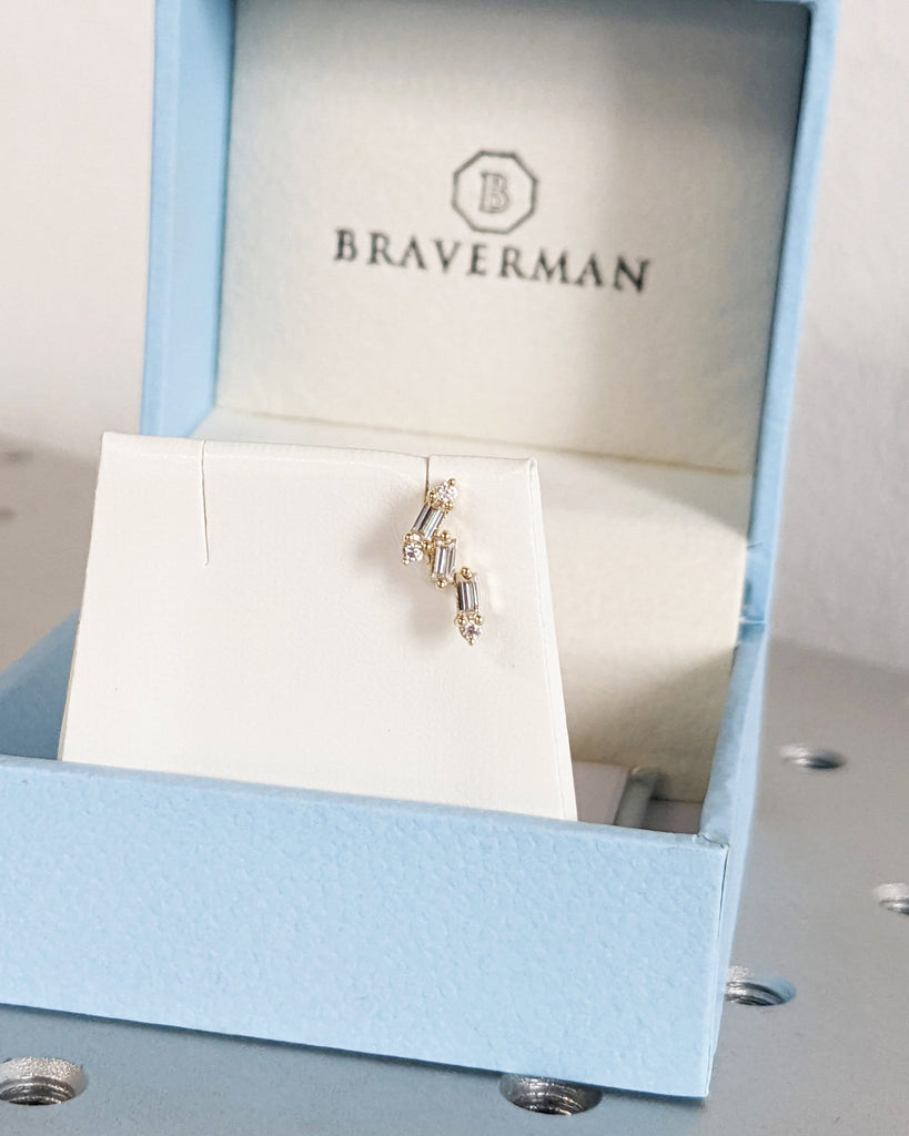 Lab Grown Diamond Stacking Ear Climber Women Set Earrings | Trendy Everyday Studs | Solid 14K 18K Yellow Gold Jewelry | Screw Back