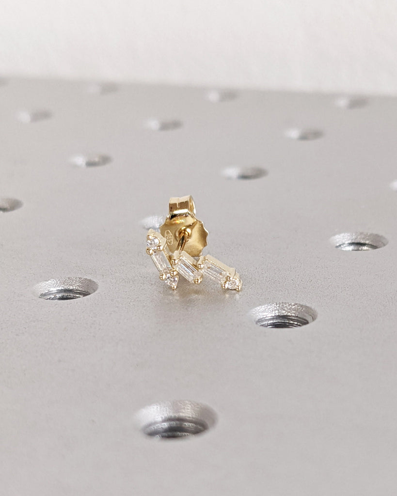 Fancy cut Moissanite Clusters Statement Studs Earrings | 14K 18K Solid Gold Single or Set Earrings | Asymmetrical Jewelry | Gift for Her