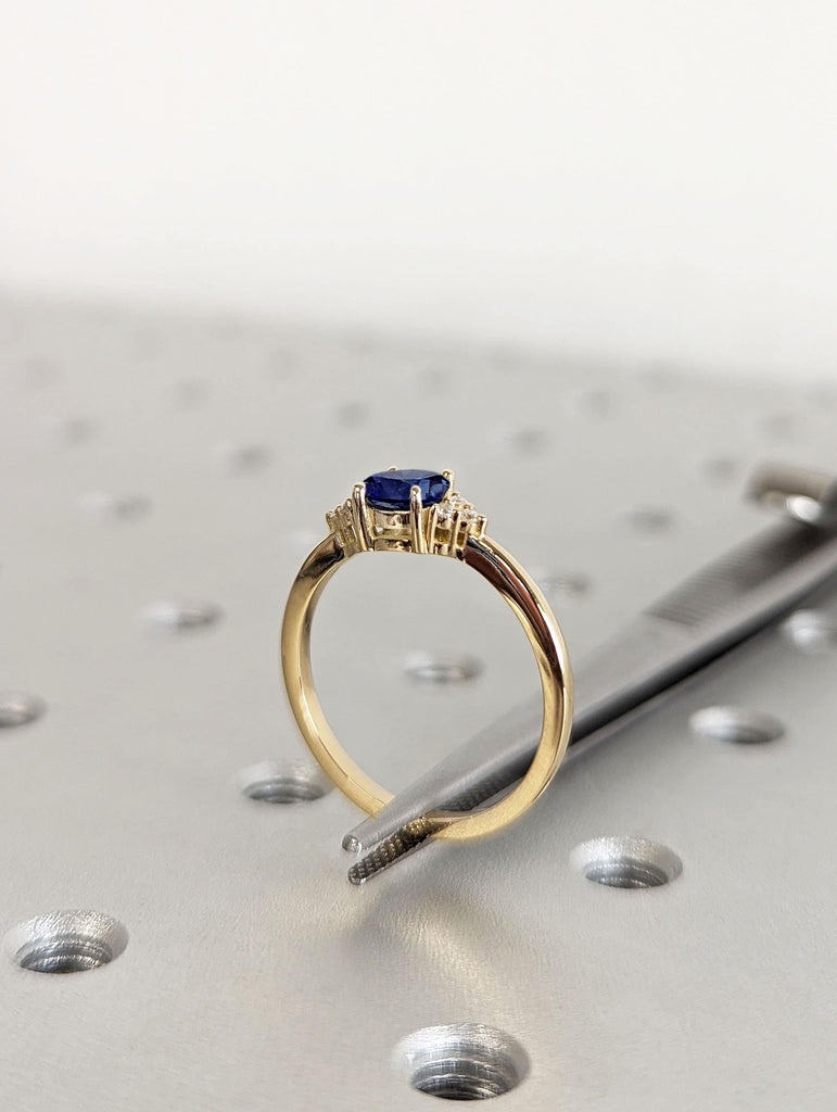 September Birthstone Blue Sapphire Birthday Gift For Her Yellow Gold Ring