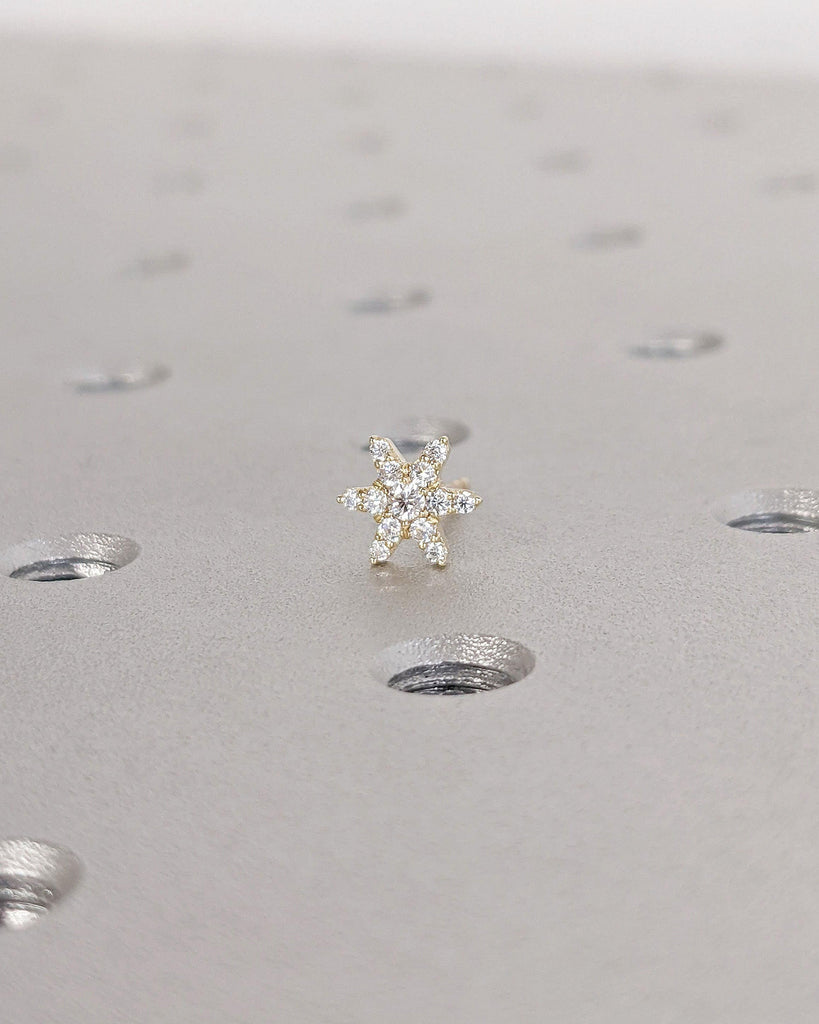 Diamond Flowers 14K 18K Gold Screw Back Stud Women Earrings