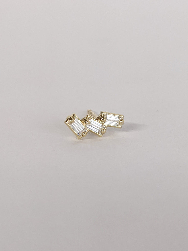 Moissanite Cluster Stud Earrings, Small Moissanite Earrings, Multi Stone, Baguette Cut, 14K Solid Gold, Valentine's Day Gift, Everyday Studs