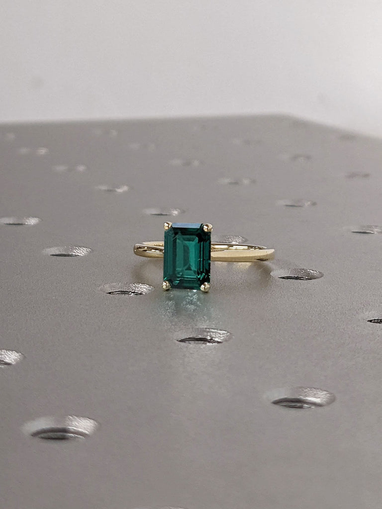 2ct Emerald cut Lab Grown Emerald May Birthstone Women Cocktail Engagement Ring 14K 18K Gold Solitaire Ring