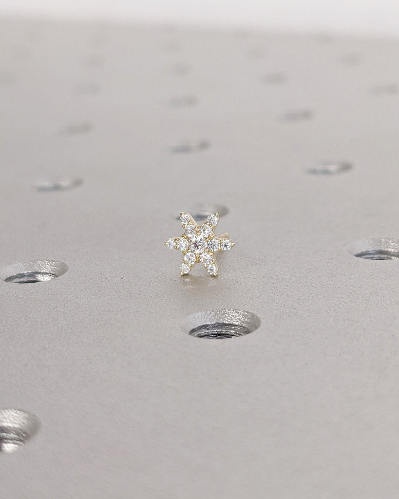 Lab Created Diamond Flowers 14K 18K Gold Screw Back Stud Women Earrings