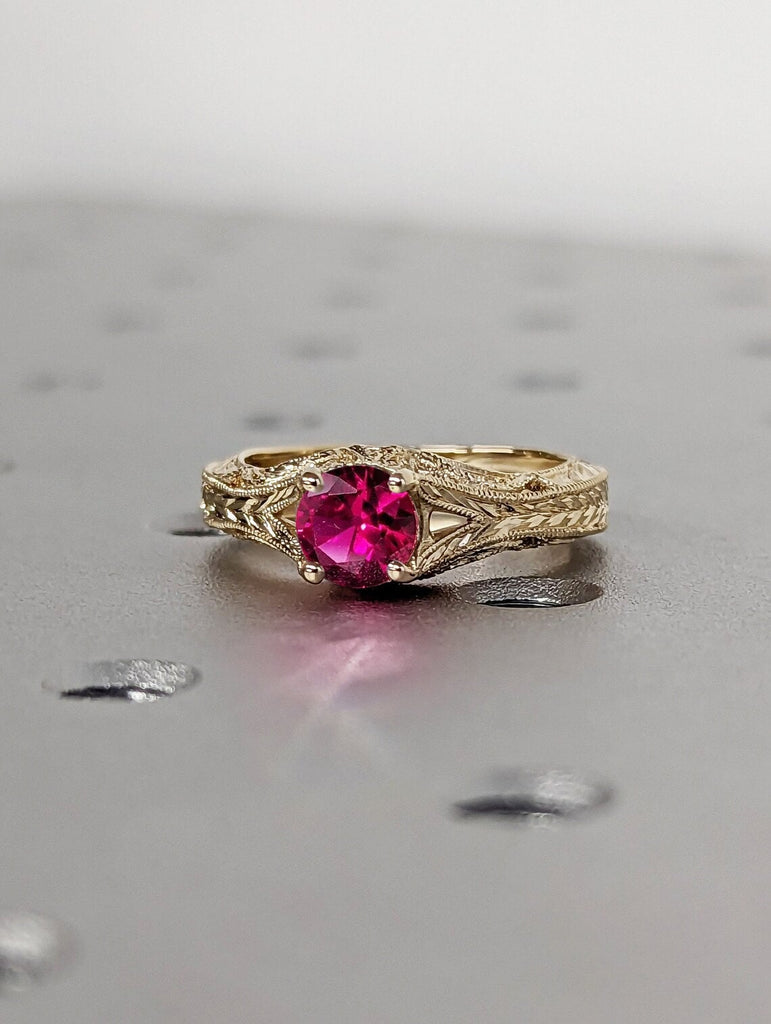 0.5ct Round cut Ruby Solitaire Engagement Cocktail Ring for Her Solid Yellow Gold Jewelry