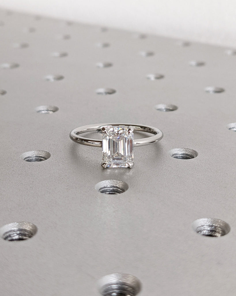 Emerald Cut Moissanite Solitaire Engagement Ring | Platinum or Gold | Promise Ring | Minimalist Wedding Anniversary Ring | Statement Ring