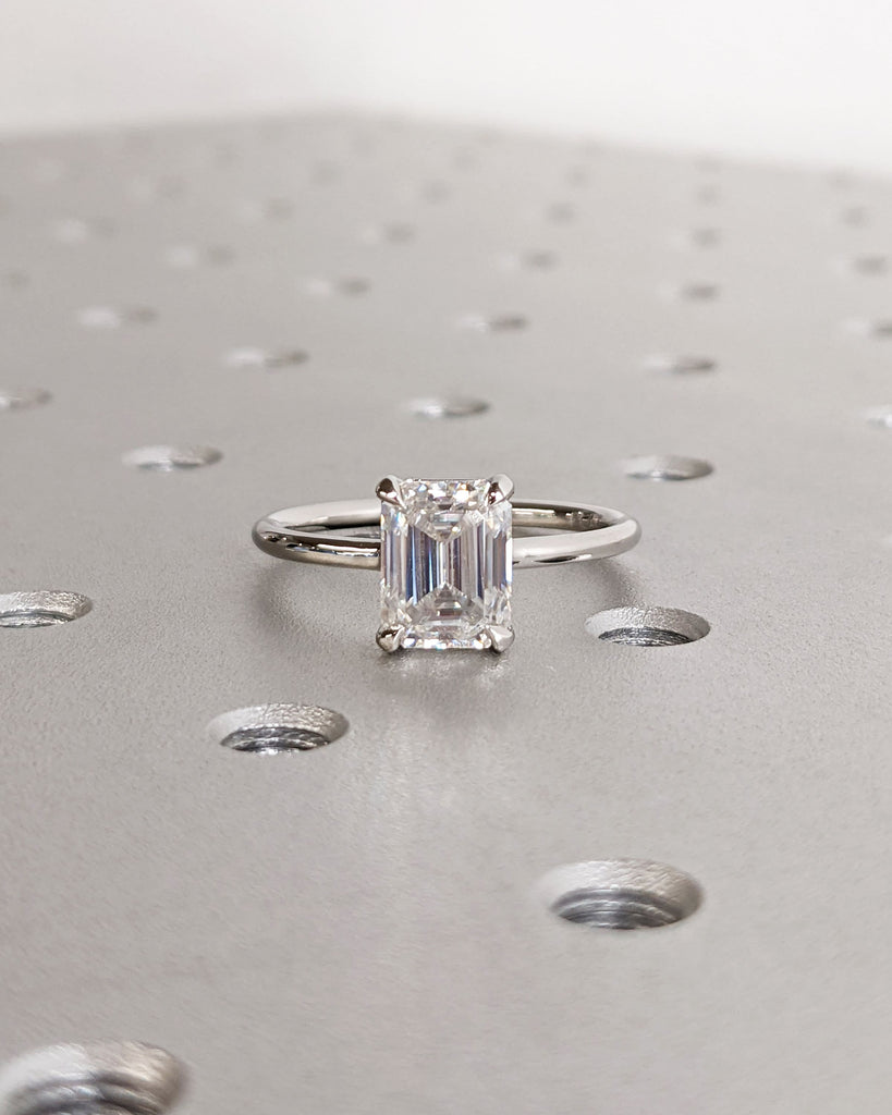 Low Profile Setting Emerald Cut Lab Diamond Solitaire Engagement Ring | Platinum or Gold | Simple Promise Ring | Custom Bridal Ring for Her