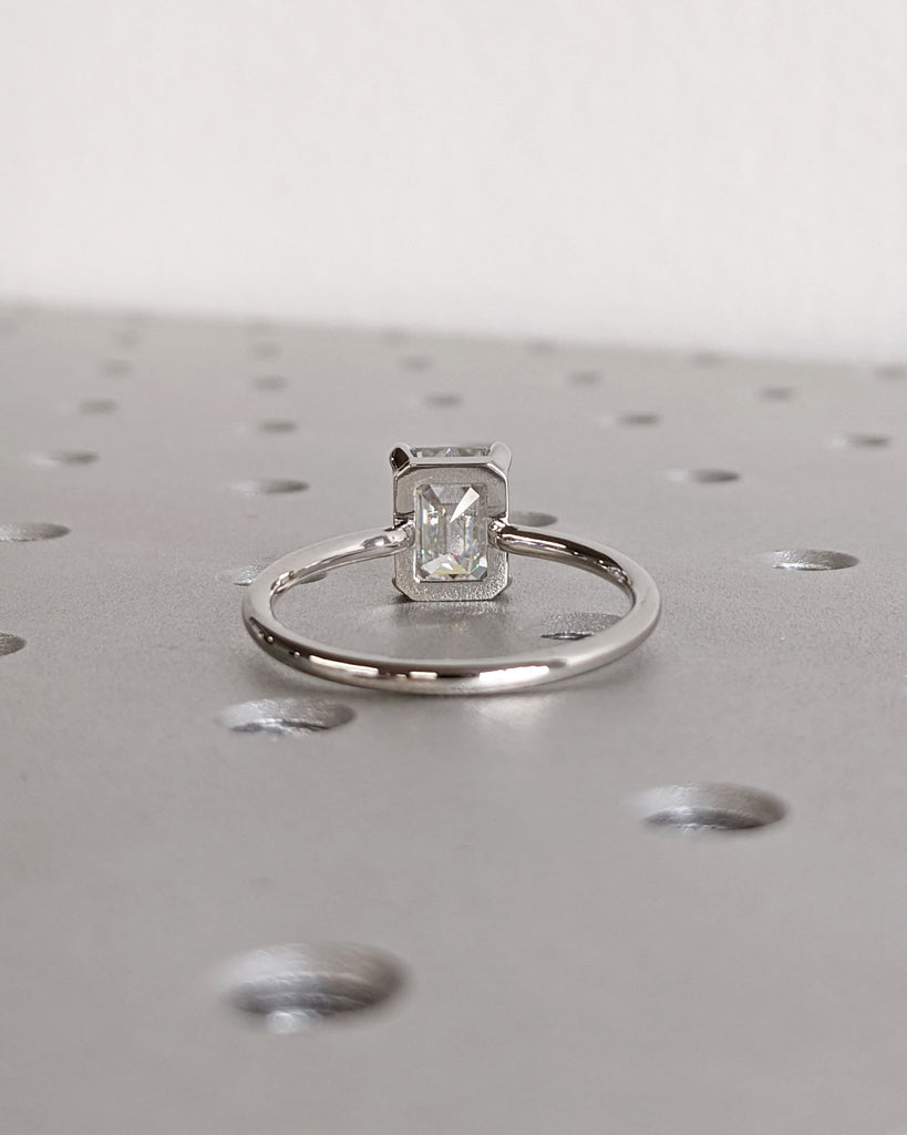 Low Profile Setting Emerald Cut Lab Diamond Solitaire Engagement Ring | Platinum or Gold | Simple Promise Ring | Custom Bridal Ring for Her