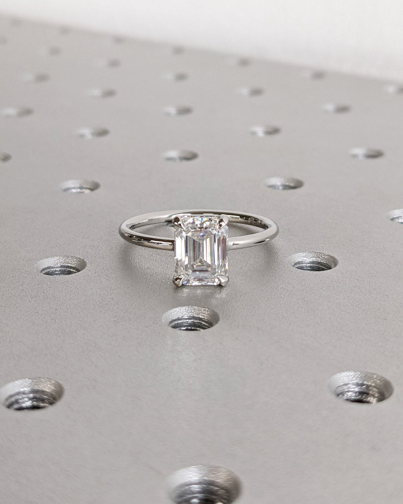 Low Profile Setting Emerald Cut Lab Diamond Solitaire Engagement Ring | Platinum or Gold | Simple Promise Ring | Custom Bridal Ring for Her