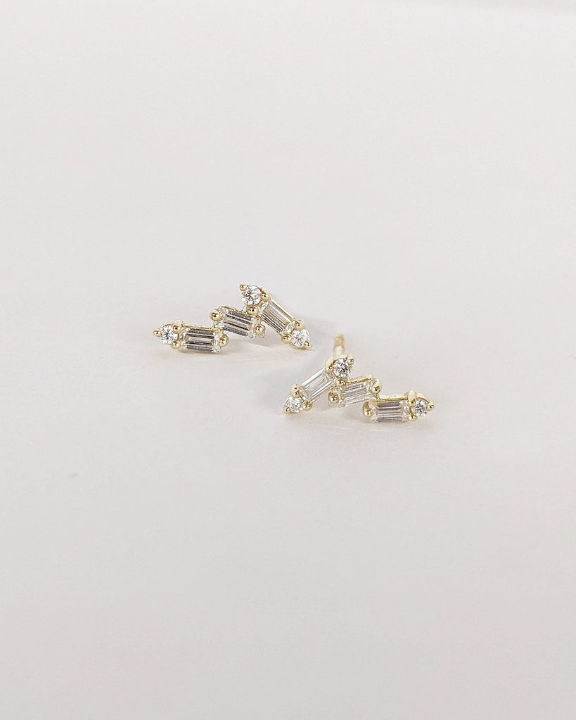 Ear Climber Stacking Earrings Baguette Round cut Lab Diamond Women Everyday Studs Earrings Set