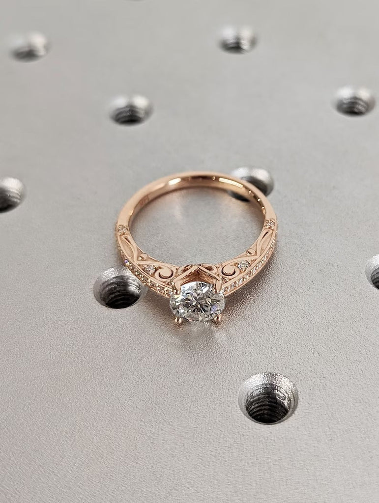 Icy Round Simulant Diamond 14K Rose Gold Hidden Gem Engagement Ring