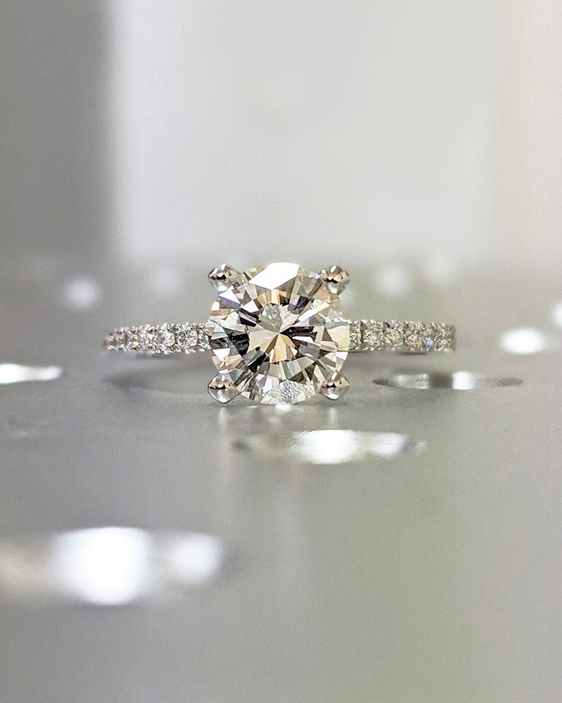 14K Solid Gold Engagement Ring / Round Lab Grown Diamond Wedding Ring / Diamond Engagement Ring / Stack Ring / Promise Ring / Art Deco Ring