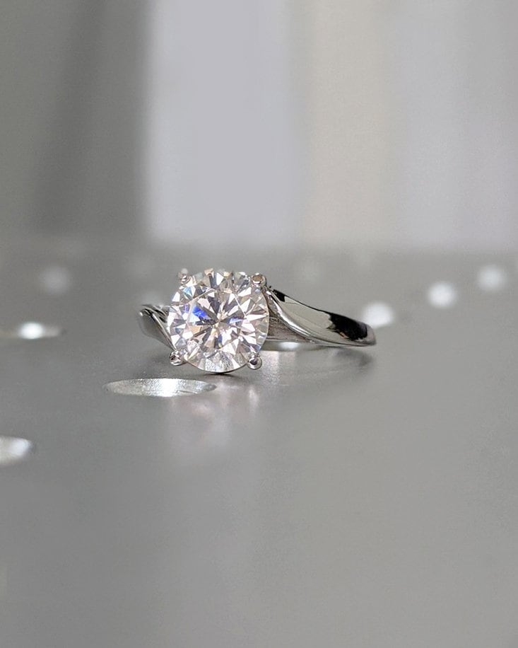 Round Cut Twist Gold Band Lab Created Diamond Engagement Ring, Diamond Wedding Rings, Unique Split Shank Gold Anniversary Gift Ring For Love
