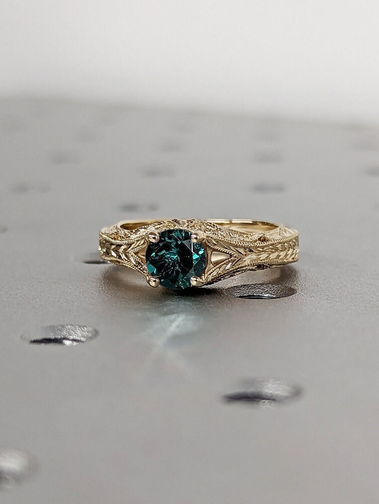 Split Shank Lab Emerald May Birthstone Engagement Cocktail Ring | Art Deco 14K 18K Yellow Gold Personalized Antique Bridal Jewelry for Her