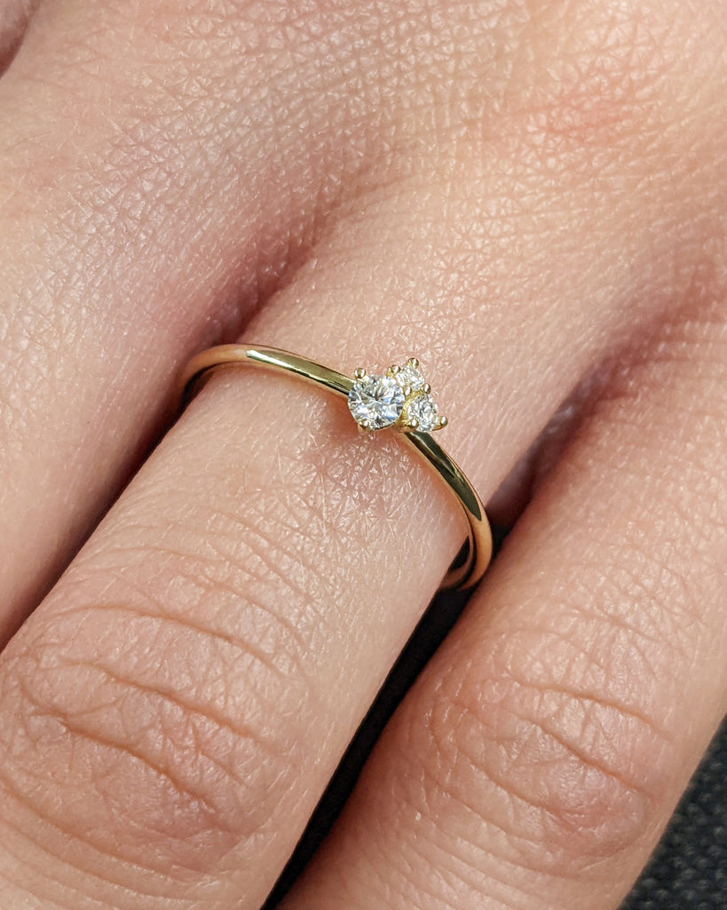 Petite Trellis Set Engagement Ring, Dainty Band Trio Round Cut Natural Diamond/Lab Diamond/Moissanite Promise Ring, 14K/18K Gold or Platinum