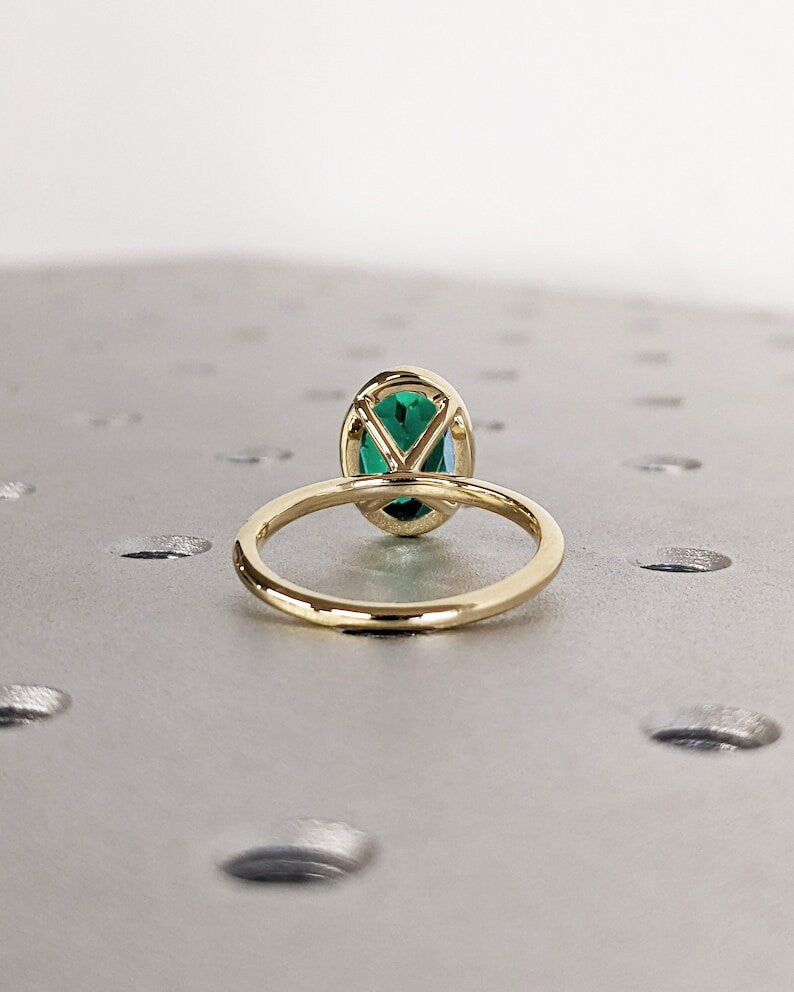 Unique May Birthstone Ring, Oval Cut Emerald Engagement Ring, Bezel Set Emerald Anniversary Ring For Women, Vintage Solitaire Promise Ring