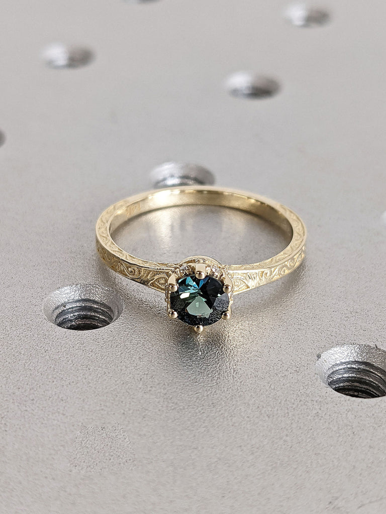 14K Yellow Gold Natural Montana Sapphire Women Cocktail Ring