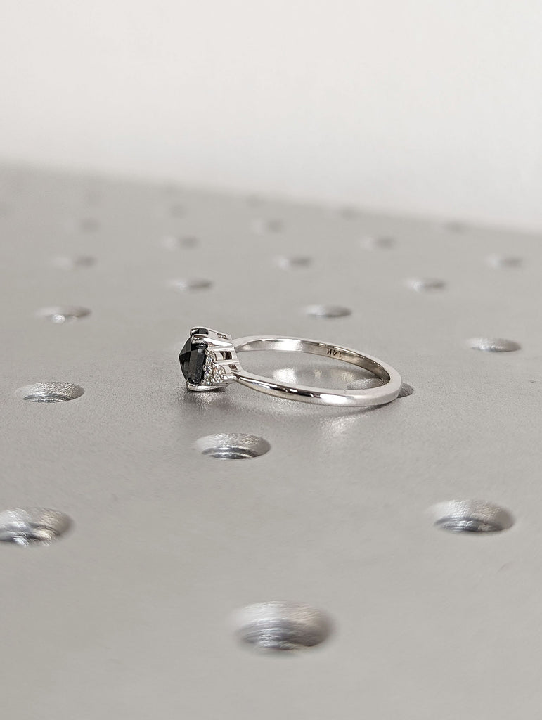 Hexagon cut Natural Salt and Pepper Galaxy Diamond Engagement Cocktail Ring for Her | White Gold, Platinum Moissanite Cluster Proposal Ring