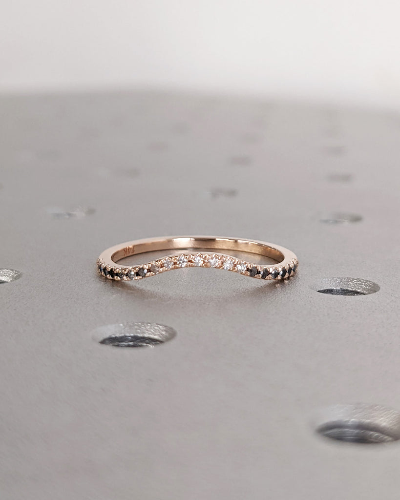 Ombre Diamond Eternity Ring / 14k Gold Half Eternity Diamond Ring / Half Around Diamond Wedding Band / Stackable Ring / Curved Ring Guard