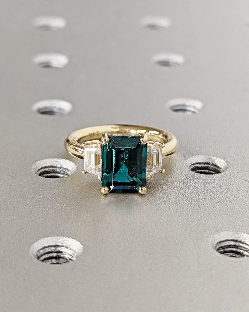 Art Deco Emerald Cut Emerald Engagement Ring, 14K Solid Gold May Birthstone Ring, Vintage Green Emerald Ring, Wedding Ring For Her, Trellis