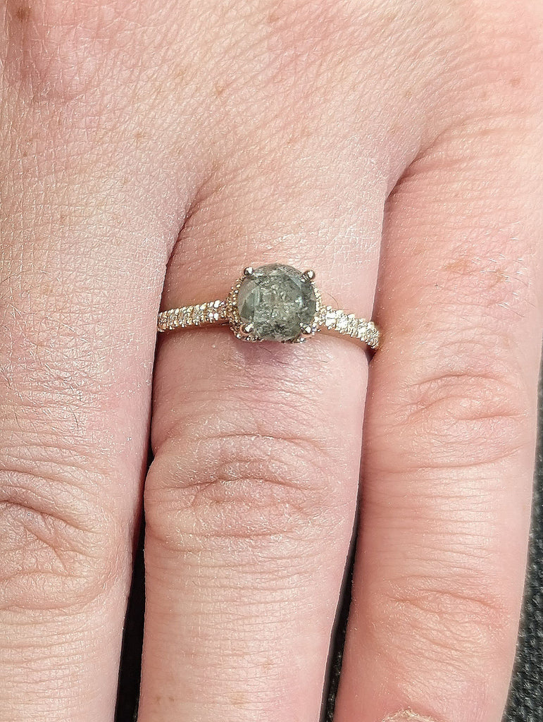 Salt and Pepper Grey Diamond Hidden Halo Half Eternity Unique Proposal Ring for Her