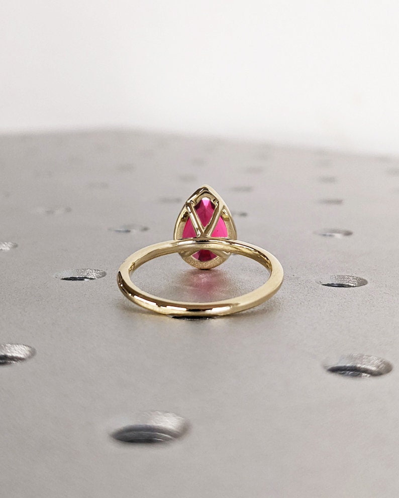 Bezel Set Ruby Ring 14K Solid Yellow Gold Gemstone Engagement Ring For Women -Dainty Promise Ring July Birthstone Anniversary Gift For Her