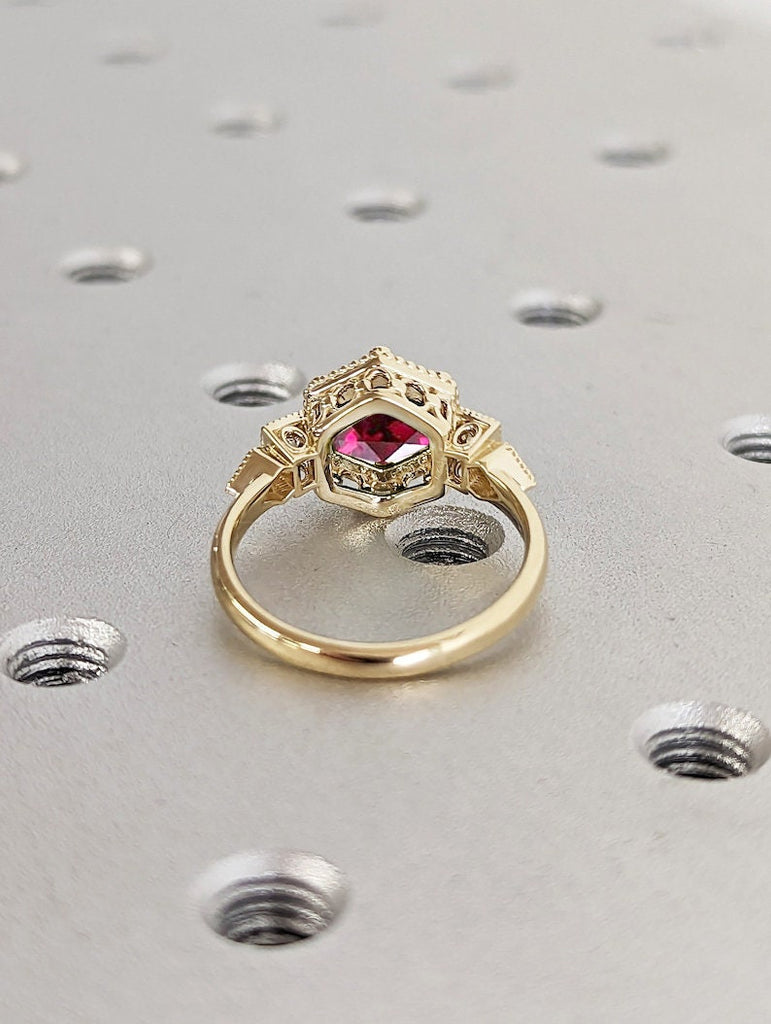 14K Solid Gold Ruby July Birthstone Ring, Round Cut Diamond Trellis Ring, Vintage Dainty Ruby Ring, Stackable Red Gemstone Handmade Jewelry