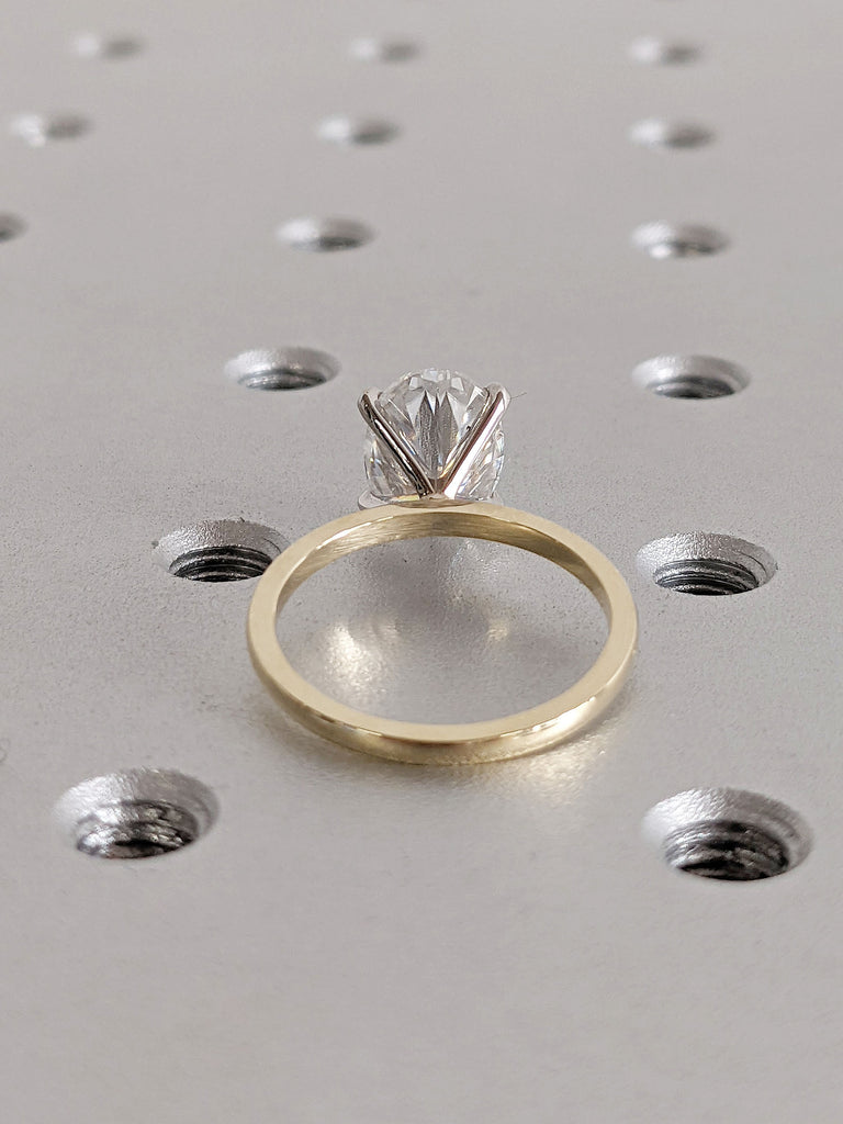 Solitaire Moissanite Open Gallery Setting Proposal Ring for Her | Dual Tone 14K 18K Solid Gold Dainty Women Wedding Band, Alternative Bridal