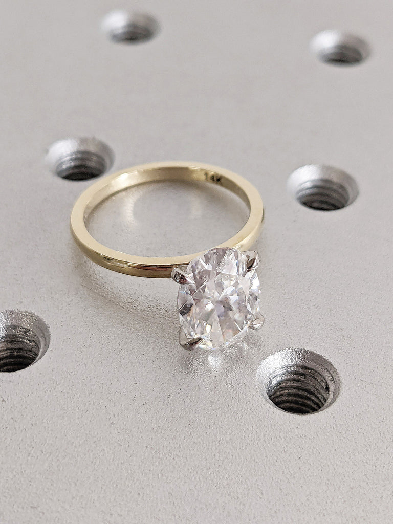 2ct Oval Lab Created Diamond Women Engagement Cocktail Ring | Unique Dual Tone White, Yellow Gold Band Proposal Ring Bridal Jewelry for Her