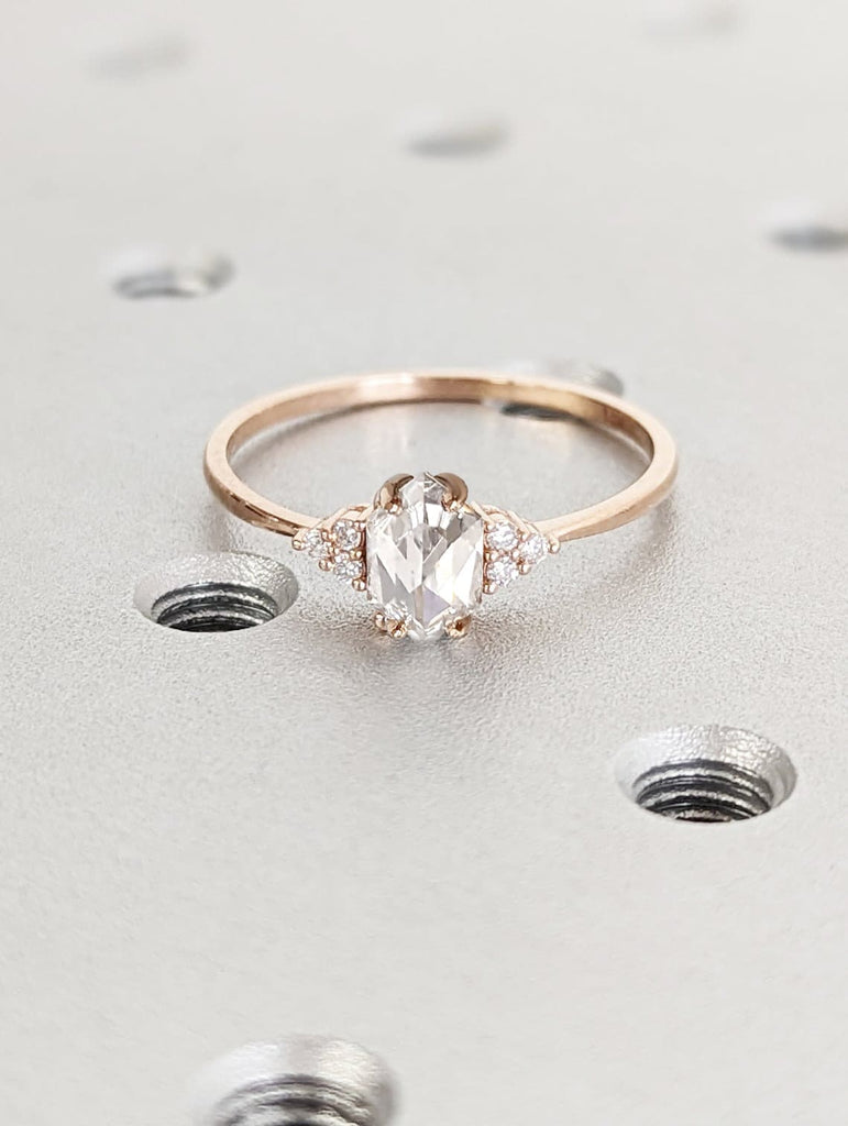 Round, Hexagon cut Moissanite Cluster Unique Proposal Ring for Her | 14K 18K Rose Gold Thin Band | Personalized Art Deco Bridal Jewellery