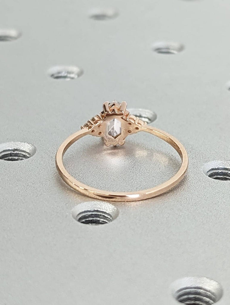 Round, Hexagon cut Moissanite Cluster Unique Proposal Ring for Her | 14K 18K Rose Gold Thin Band | Personalized Art Deco Bridal Jewellery