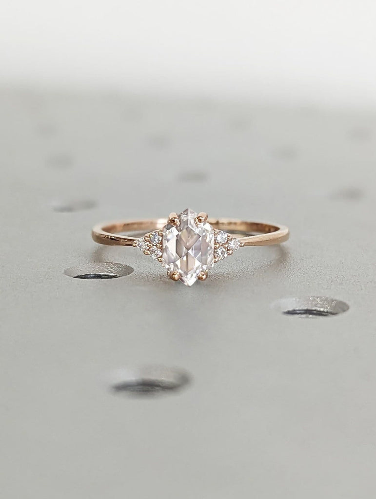 1ct Hexagon cut Moissanite Women Engagement Cocktail Ring 14K 18K Rose Gold Multi Stone Diamond Cluster Tapered Wedding Band for Her