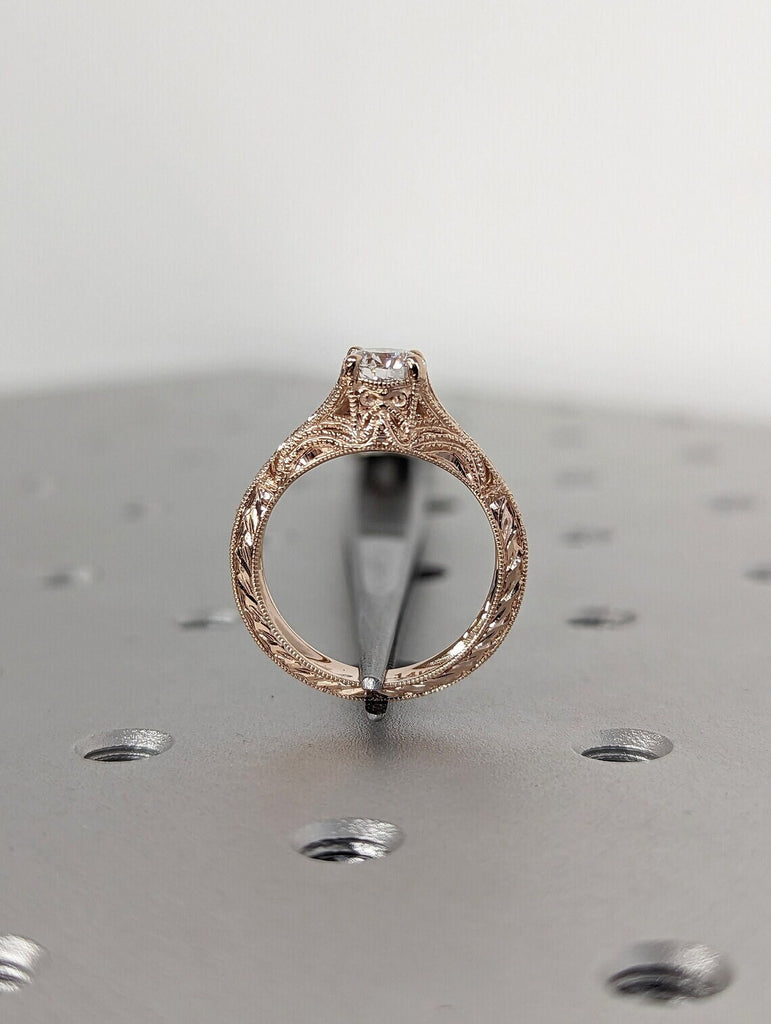 14K 18K Rose Gold Milgrain Filigree Engraving Vintage Inspired Wedding Anniversary Ring