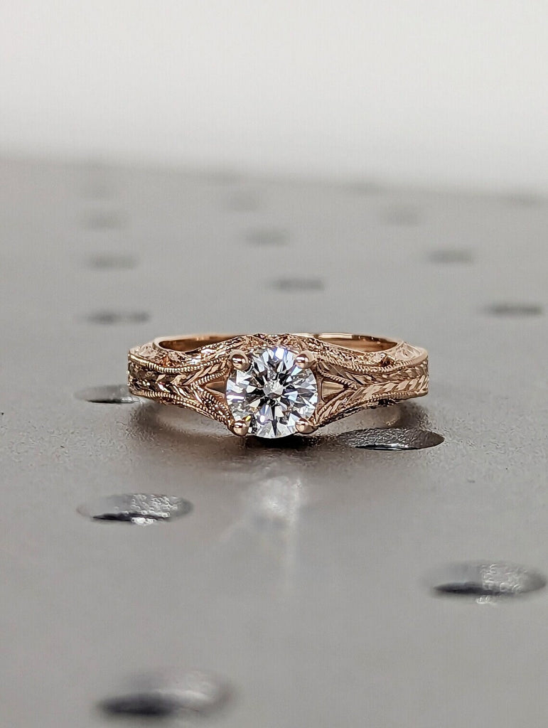 Antique Round cut Lab Grown Diamond Solitaire Women Engagement Ring | 14K 18K Solid Gold Art Deco Filigree Promise Ring | Bridal Jewellery
