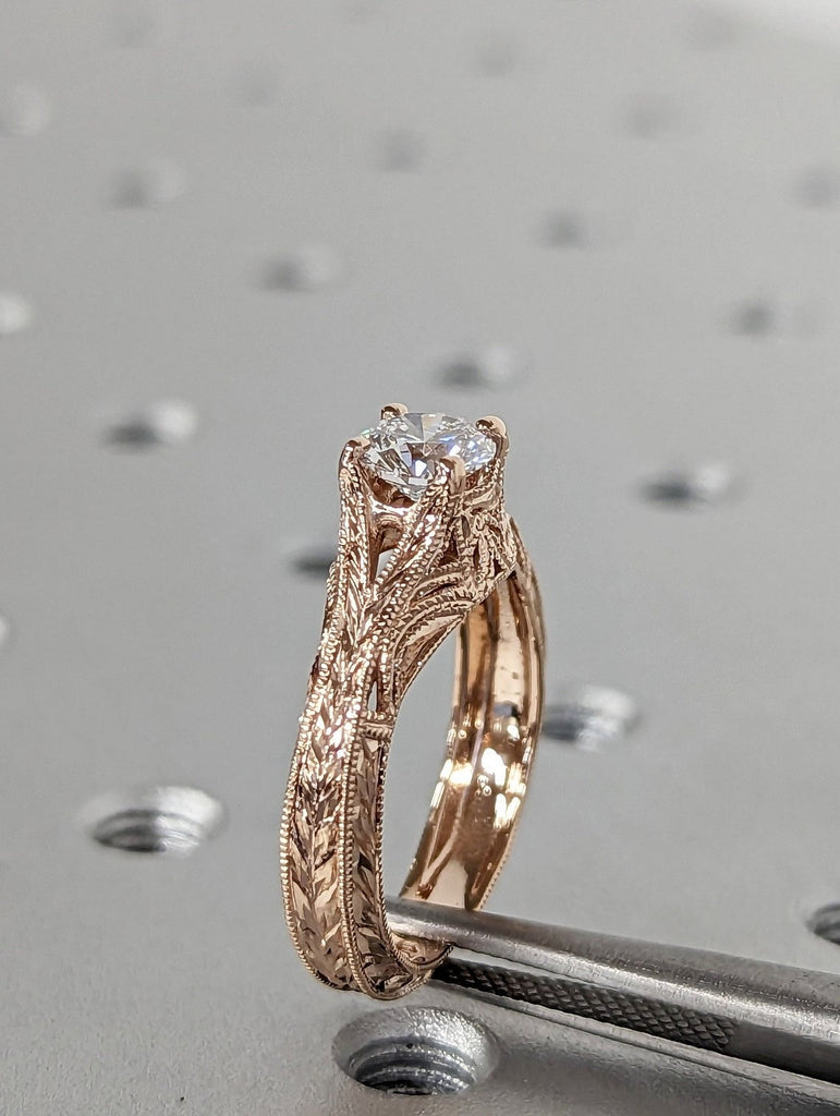 Antique Round cut Lab Grown Diamond Solitaire Women Engagement Ring | 14K 18K Solid Gold Art Deco Filigree Promise Ring | Bridal Jewellery