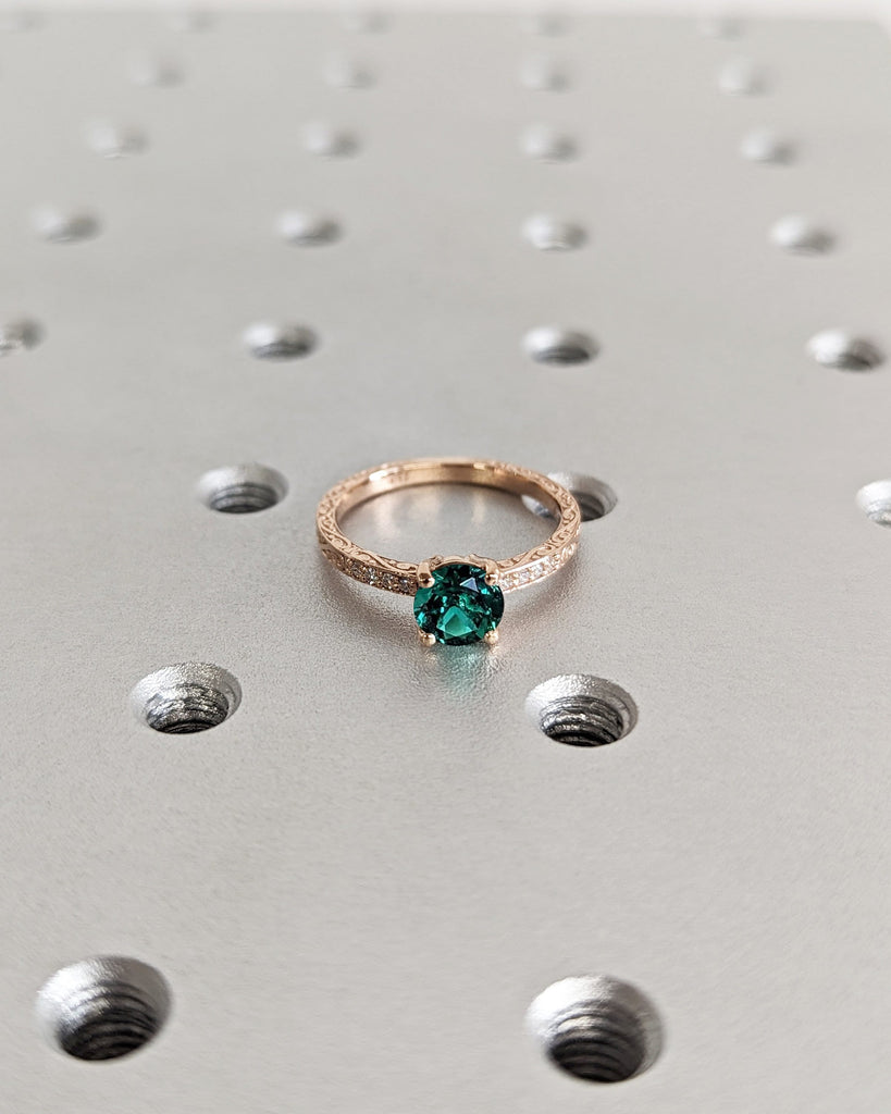 Vintage Emerald Engagement Ring, Unique Promise Ring for Women, Bridal Anniversary Ring, May Birthstone Ring, Deep Green Emerald, Art Deco